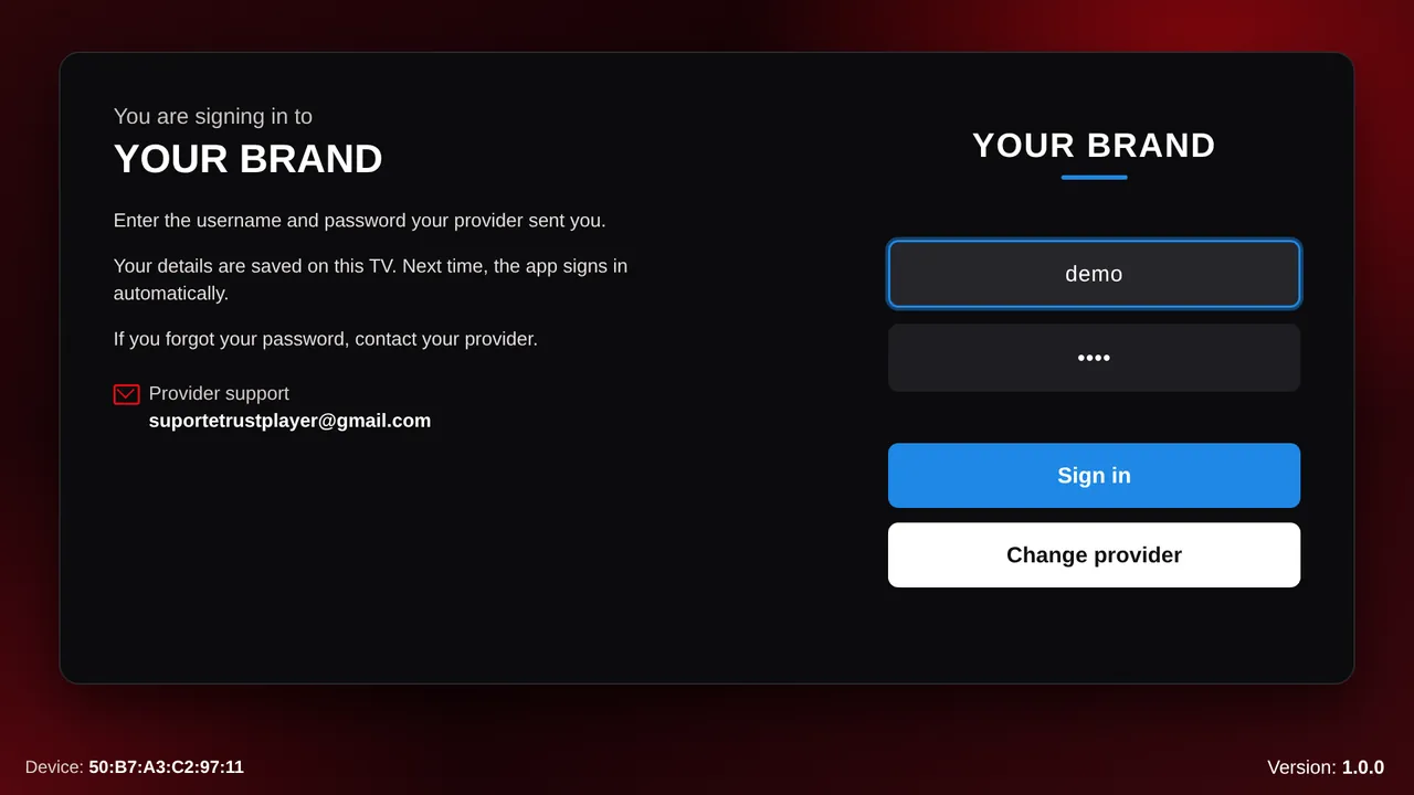 Sign-in screen on the TV